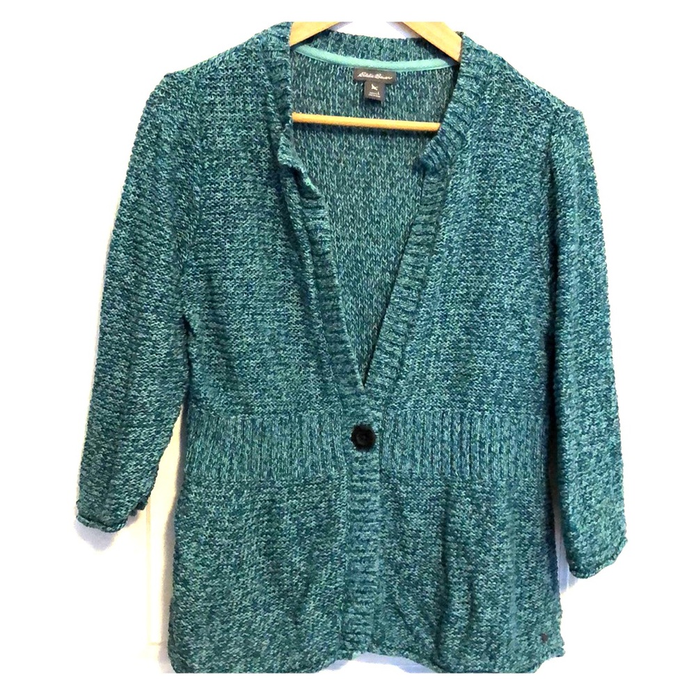 Eddie Bauer cardigan in teal w 3/4 sleeves